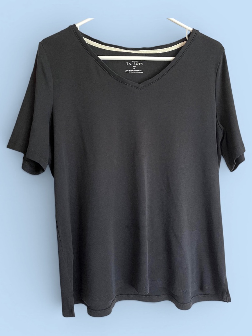 Talbots Black V-Neck Elbow Sleeve Pima Cotton Tee Size 1X